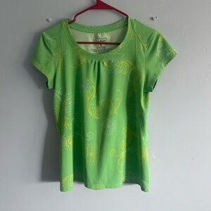 L.L. Bean Lime Green and Yellow Patterned Tee